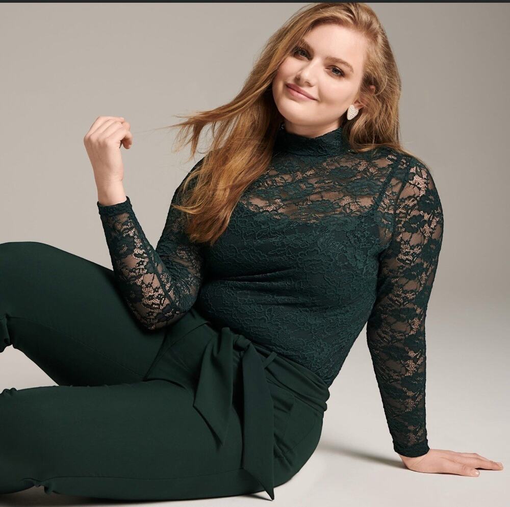 NEW Lane Bryant Shirt Womens Size 18/20 Green Lace Long Sleeve Going Out Blouse